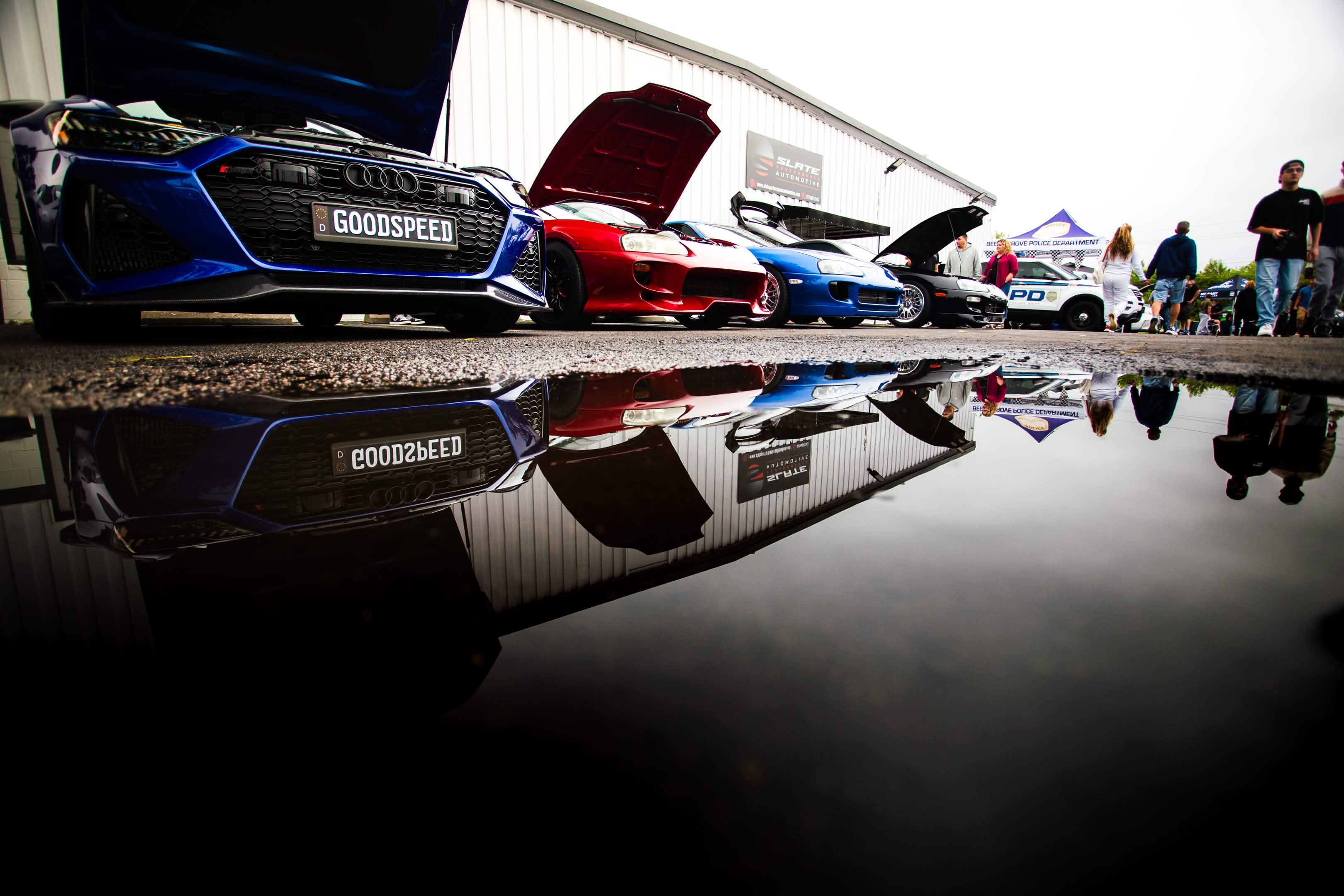 Car meet puddle reflection Audi R8 Supra Indiana Welchiani Media