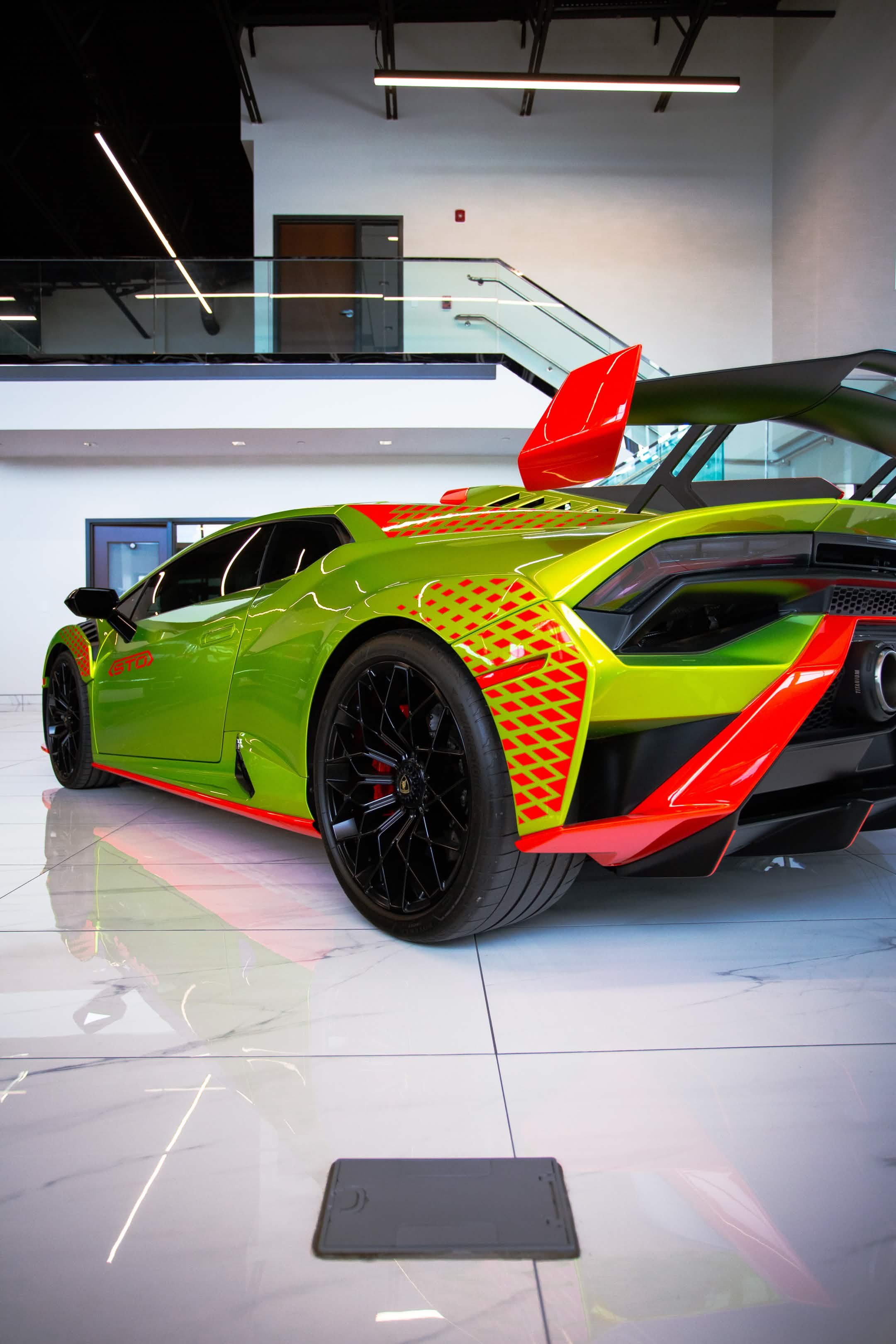 Lamborghini Huracan STO green red showroom Indianapolis Welchiani Media